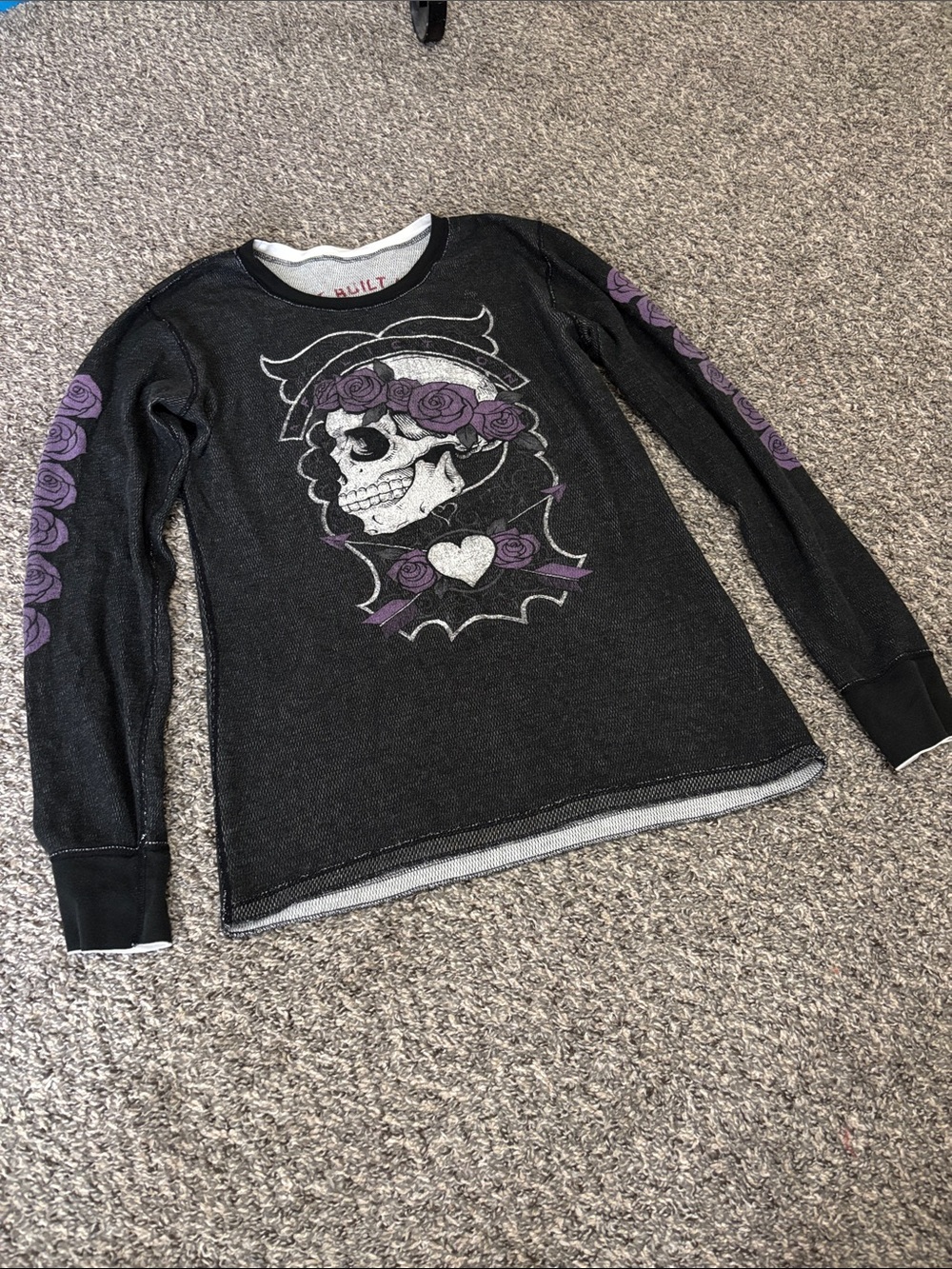 Affliction REVERSIBLE thermal styled shirt Unisex L skulls roses motor club Y2K